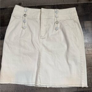 Ett Twa by Anthropologie Ivory Button Front Denim Skirt Size‎ 10 Raw Hem